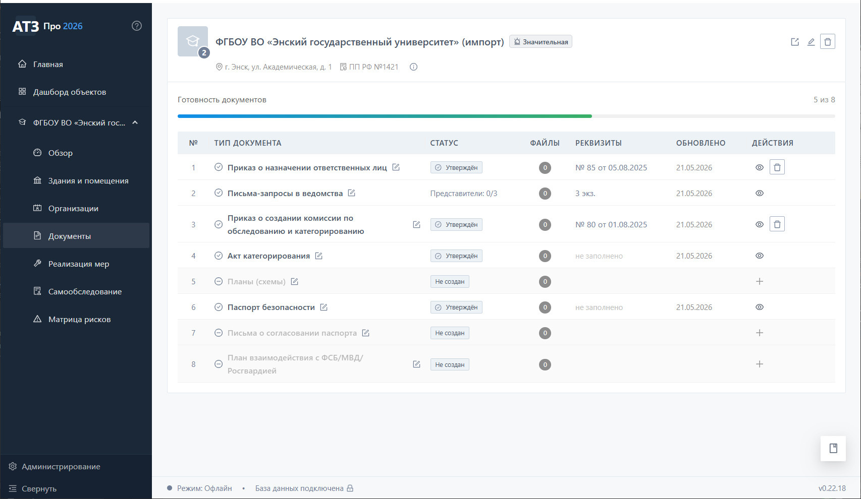 Раздел «Документы» ЭГУ — полный комплект для ПП РФ 1421, все документы утверждены, паспорт прошёл полный цикл согласования